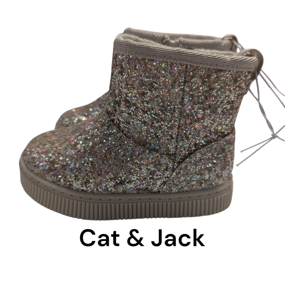Cat & Jack | Girl's Glitter Boots | Silver With Pink Tinge | Size 5 Toddler NWOT